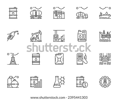 Сrude oil, industry, refining. Storage tank, oil production, filling station. 64x64 vector Line Icons Set. Editable Stroke. Pixel Perfect.