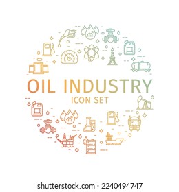 Oil Industry Round Design Template Thin Line Icon Concept for Promotion, Marketing and Advertising. Vector illustration