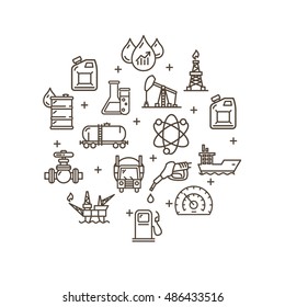 Oil Industry Round Design Template Outline Icon Set Pixel Perfect Art. Material Design. Vector illustration