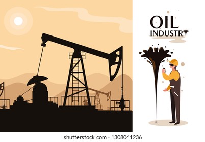 oil industry scene with derrick and worker