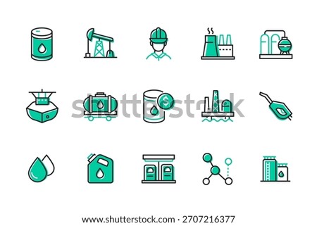 Oil industry - set of line design style icons