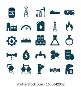 Oil industry silhouette style icon set design, Gas energy fuel technology power industrial production and petroleum theme Vector illustration