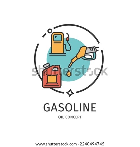 Oil Industry Thin Line Icon Gasoline Concept Include of Fuel Pump Nozzle and Canister. Vector illustration