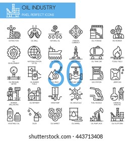 Industria petrolera , Línea delgada e Iconos perfectos para píxeles