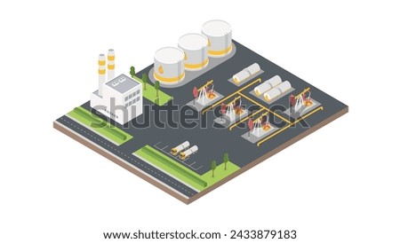 Oil industry and transportation composition with refinery and pumpjacks 3d isometric vector illustration