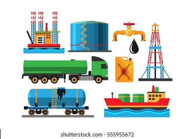Oil industry vector with extraction  oily transportation oiled objects and elements illustration isolated on white background