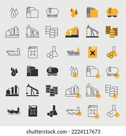 icono del vector de la industria petrolera conjunto icono de la financiación del petróleo de gas de petróleo
