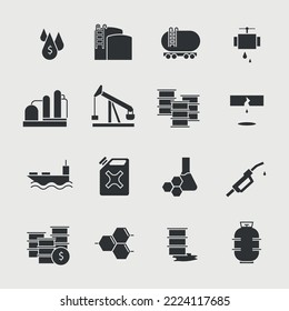 icono del vector de la industria petrolera conjunto icono de la financiación del petróleo de gas de petróleo