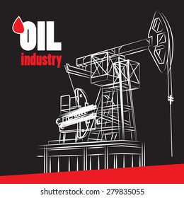 Oil industry - vector illustration oil pump on black background