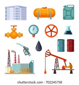 Oil industry. Vector pictures set of petroleum extraction. Business industrial processing fuel oil and gas illustration