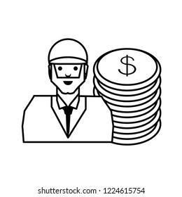 oil industry worker with coins