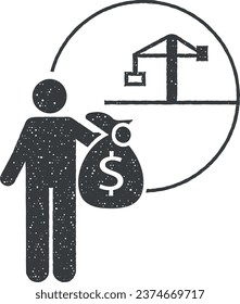 Oil, investor, money icon vector illustration in stamp style
