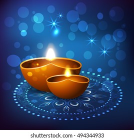 oil lamp in the background Diwali festival glowing lights