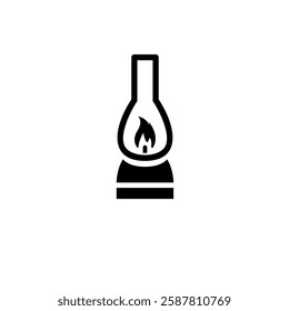 Oil Lamp, Camping Kerosene Gas Lantern Solid Flat Vector Icon Isolated on White Background.