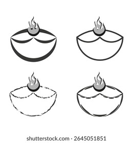 Oil lamp icon. Flame light symbol. Vector religious object. Traditional fire element.