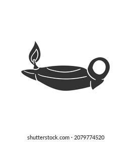 Oil Lamp Icon Silhouette Illustration. Indian Vector Graphic Pictogram Symbol Clip Art. Doodle Sketch Black Sign.