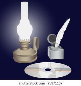 oil lamp with inkstand and modern CD