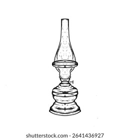 oil lamp old kerosene lamp illustration hand draw style in vintage engraved sketch outline style.