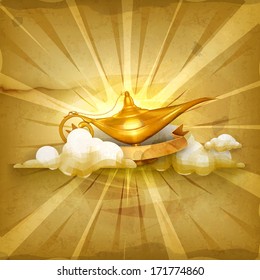 Oil lamp, old style vector background
