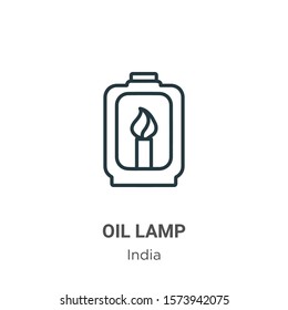 Oil lamp outline vector icon. Thin line black oil lamp icon, flat vector simple element illustration from editable india concept isolated on white background