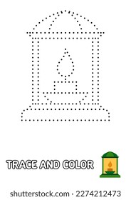 Oil Lamp tracing and coloring worksheet for kids