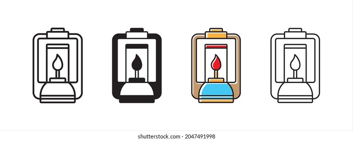 Vektorsymbol der Öllampe. Herkömmliche Kerosin-Laterne-Symbole. Kerzenlicht