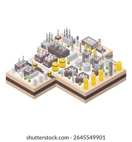 Oil land rig drilling wells for petroleum production isometric on white background