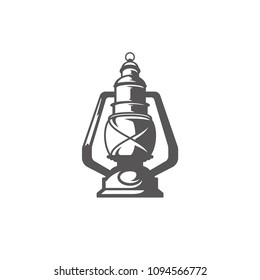 Oil lantern silhouette isolated on white background vector illustration. Kerosene lamp vector graphic emblem.