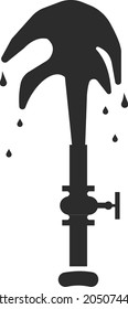 Oil leakage from a pipe with a valve, from underground. Flat icon for mobile concept and web design. Vector image isolated on a white background.