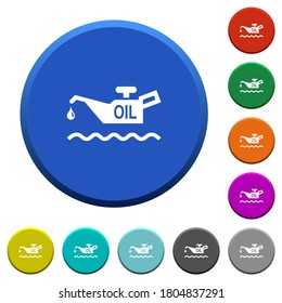 Oil level indicator round color beveled buttons with smooth surfaces and flat white icons