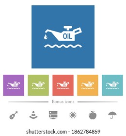 Oil level minimum indicator flat white icons in square backgrounds. 6 bonus icons included.