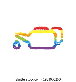 Oil lubricator, service instrument, simple icon. Drawing sign with LGBT style, seven colors of rainbow (red, orange, yellow, green, blue, indigo, violet