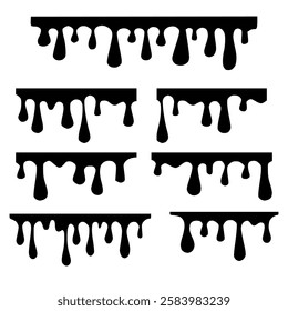 Oil melting, dripping down oil streams. Flat graphic vector illustration isolated on white background