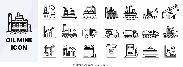 Conjunto de ícones de mineração de óleo - Industrial Petroquímica e combustível Linha de produção Art Pack