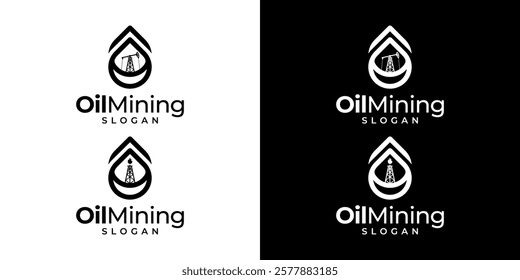 Oil Mining Logo Design. Oil Drilling Pump Logo With Oil Drops.