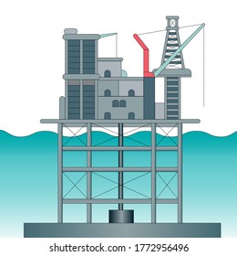  oil mining  plant in sea illustration 