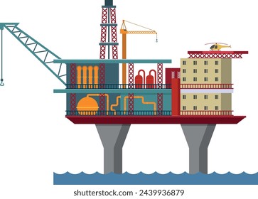 Plataforma minera petrolera en el océano. Equipo de perforación industrial