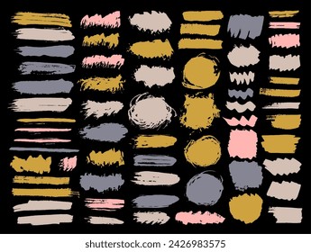 Oil mud daub vector collection. Isolated inkblot streak quirky elements. Smudge paintbrush sale label silhouette bundle. Brush stroke oil blots drawing.