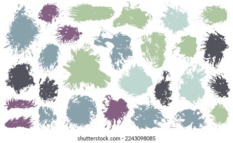 Oil muddy brushstroke mega collection. Isolated smudge blotch sumi shapes. Stripe splash web label backdrop set. Brush stroke paint blots drawing.