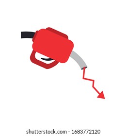oil nozzle with decrease financial arrow icon over white background, flat style, vector illustration