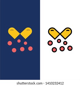 Oil, Nutrients Capsules, Omega, Omega Capsules, Omega Pills  Icons. Flat and Line Filled Icon Set Vector Blue Background