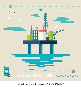 Oil Offshore Platform Colloquially Rig Symbol Ocean Sea Extraction Modern Flat Design Template Vector Illustration