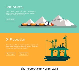 Oil Offshore Platform and salt production, vector banners