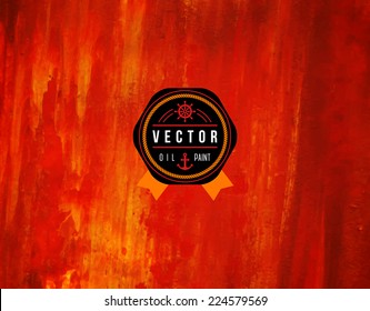 Oil painted background. Vector illustration. Abstract backdrop. Black emblem with ribbon and rope frame. 