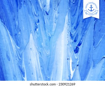 Oil painted background. Vector illustration. Abstract backdrop. Blue water waves