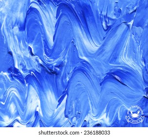 Oil painted background. Vector illustration. Abstract wavy backdrop with blue strokes.