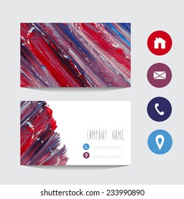 Oil painted business card template, design element. Can be used also for greeting cards, banners, invitations. Vectorized background