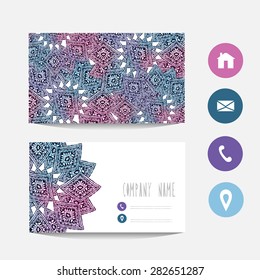 Oil painted business card template, design element. Can be used also for greeting cards, banners, invitations. Vectorized painting