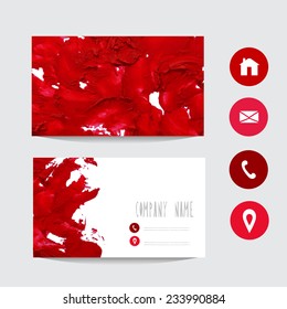 Oil painted red business card template, design element. Can be used also for greeting cards, banners, invitations. Vectorized background