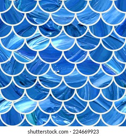 Oil painted seamless pattern. Scallop background. Vector illustration. Abstract backdrop. Endless texture can be used for printing onto fabric and paper or scrap booking.